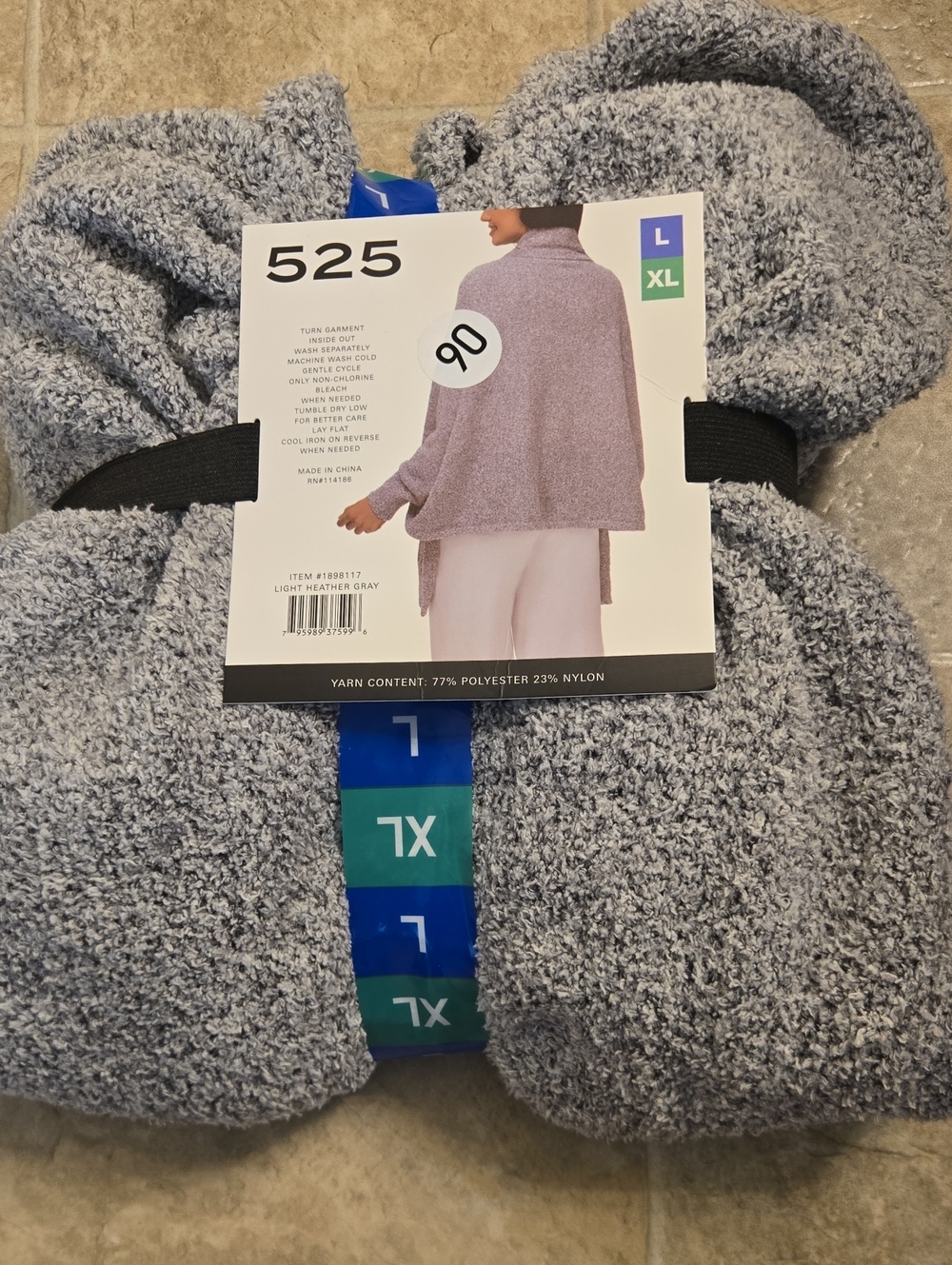 L/XL 525 America Heather Gray Plush Cozy Wrap With Patch Pockets